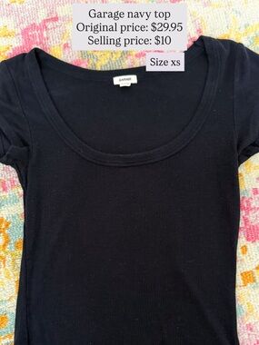 Garage Navy Ribbed Scoop Neck Short Sleeve Tee